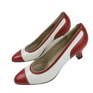 VTG Ferragamo Red White Leather Spectator Heels